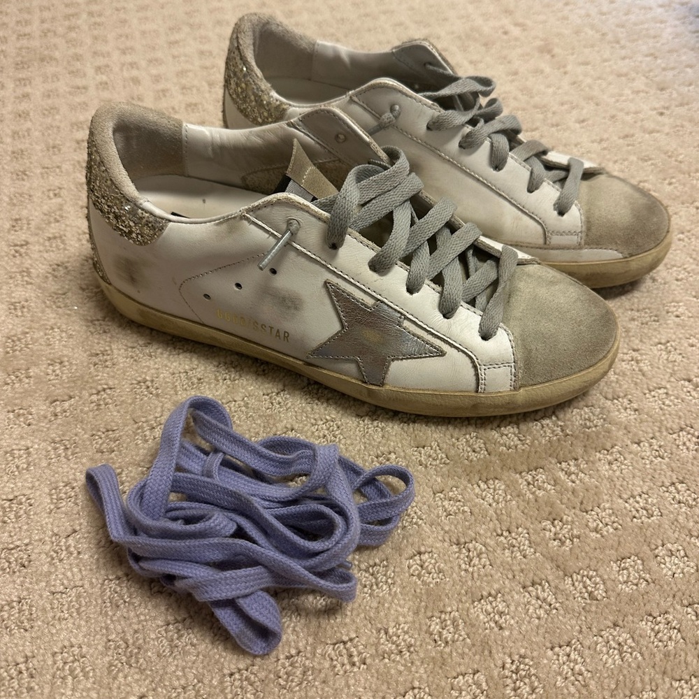 Golden Goose White and Gray Sneakers